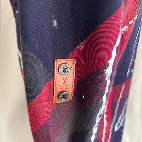 American Heritage Shirt Mens XL Red Plaid Paint Splatter Roll Tab Long Sleeve - Picture 4 of 15